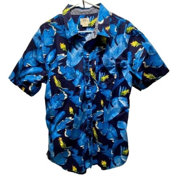 Vans Off The Wall Men's Casual Button Down Large Bonsai Blue Hawaiian Shirt EUC - Picture 1 of 8